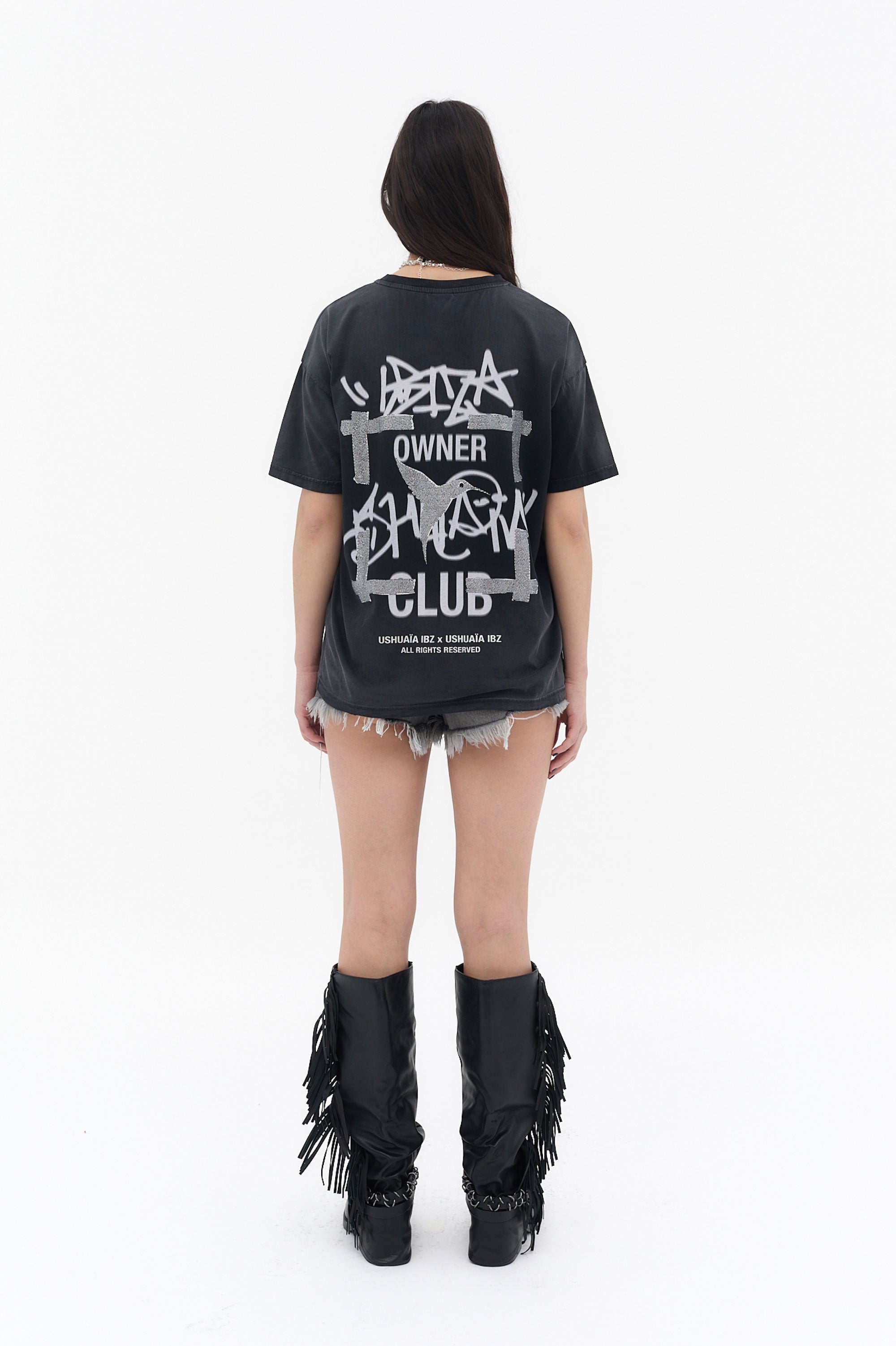 camiseta mujer negra acid wash algodón