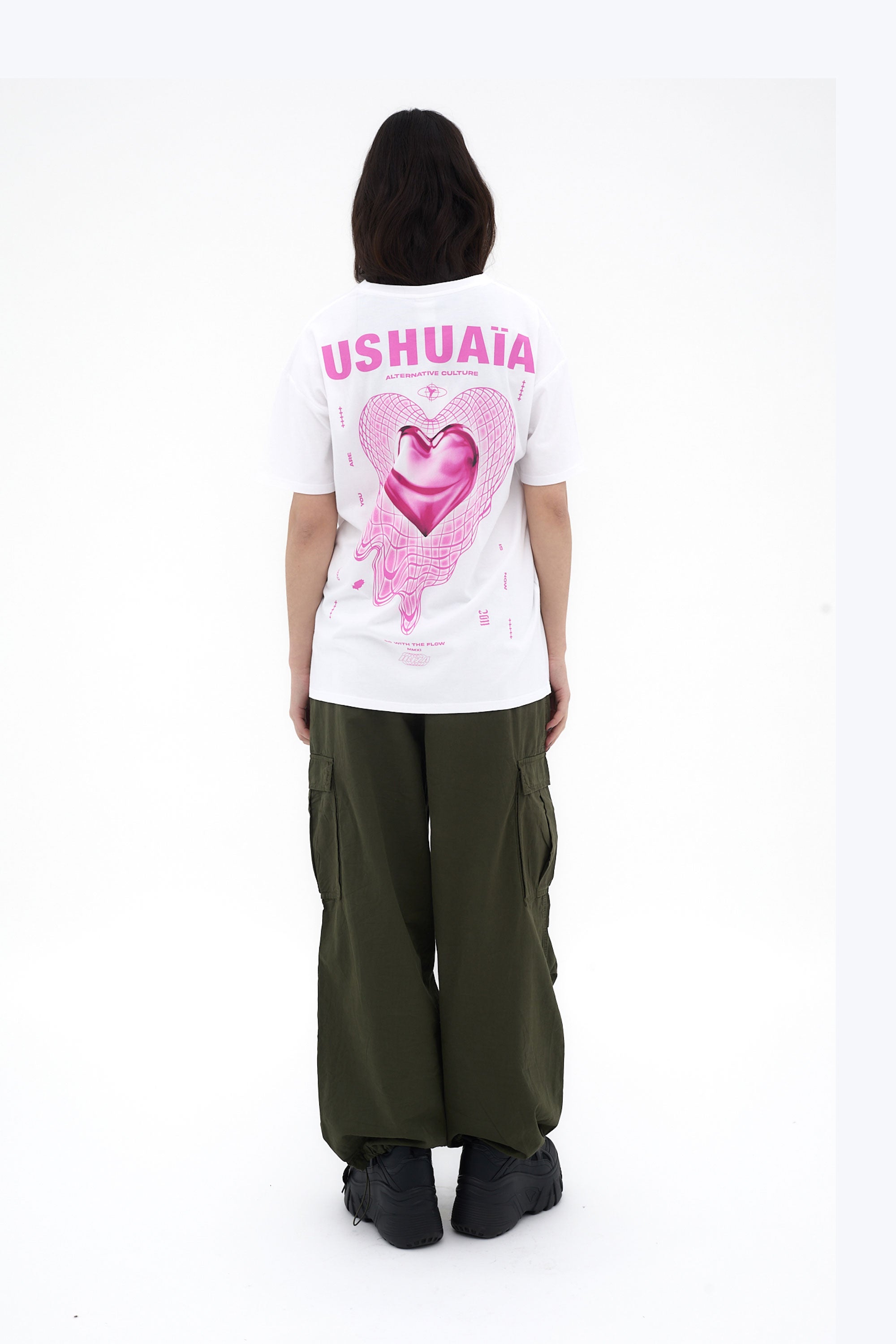 camiseta oversize mujer algodón modal silicon wash logo ushuaïa delantero y espalda ibiza