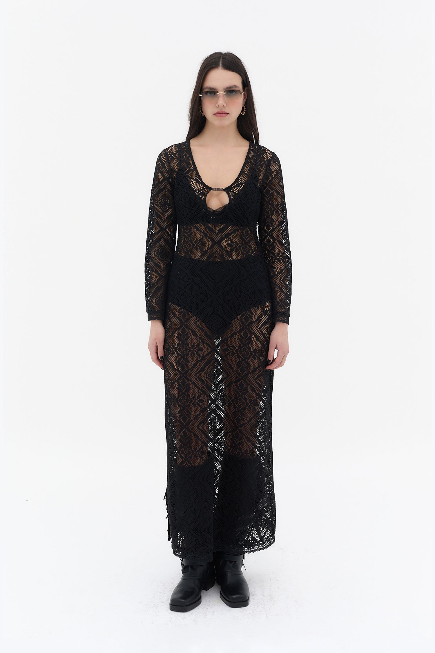 vestido largo encaje negro transparente mujer ushuaia