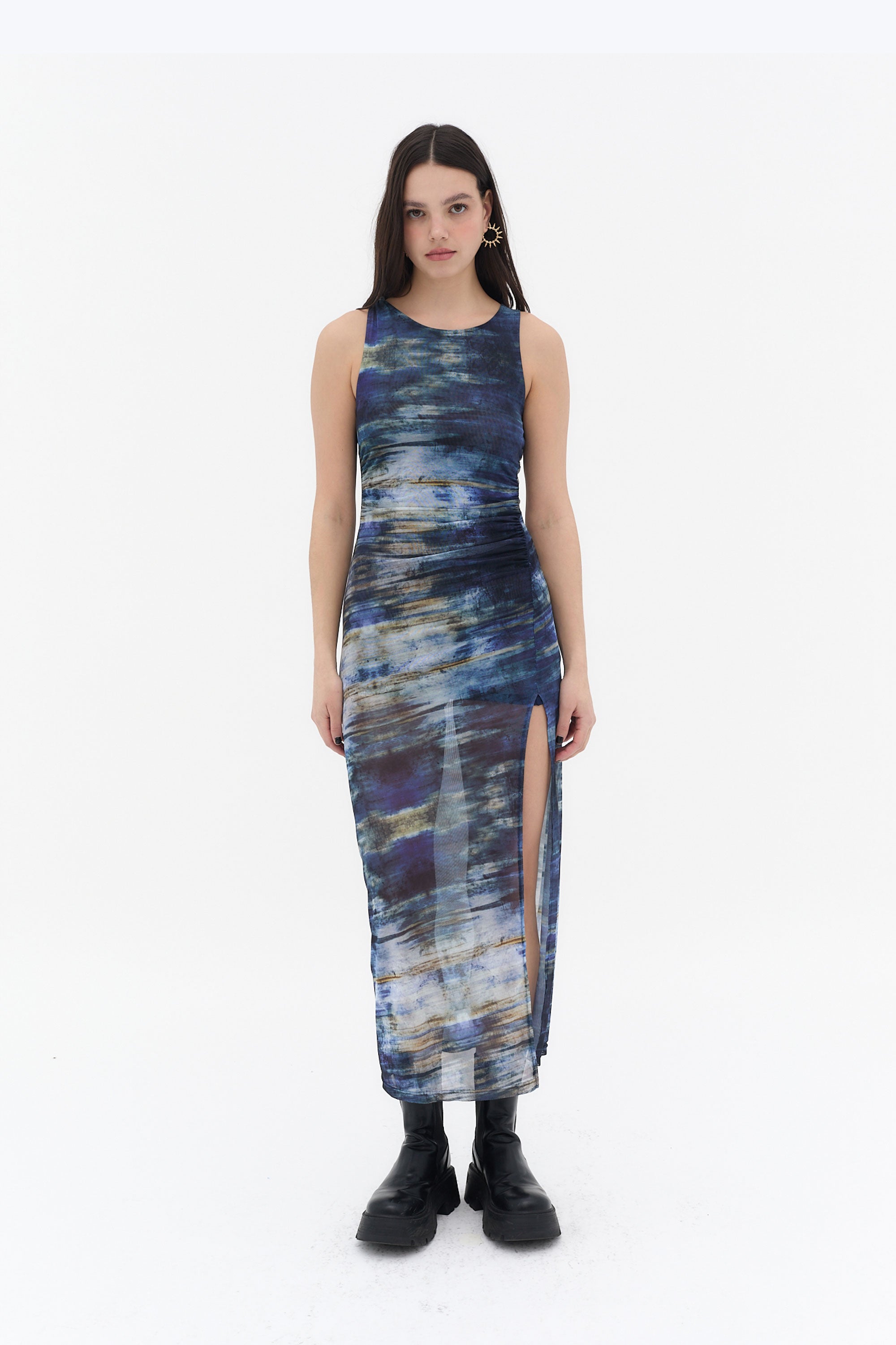 vestido largo mesh estampado mujer abertura lateral ushuaia