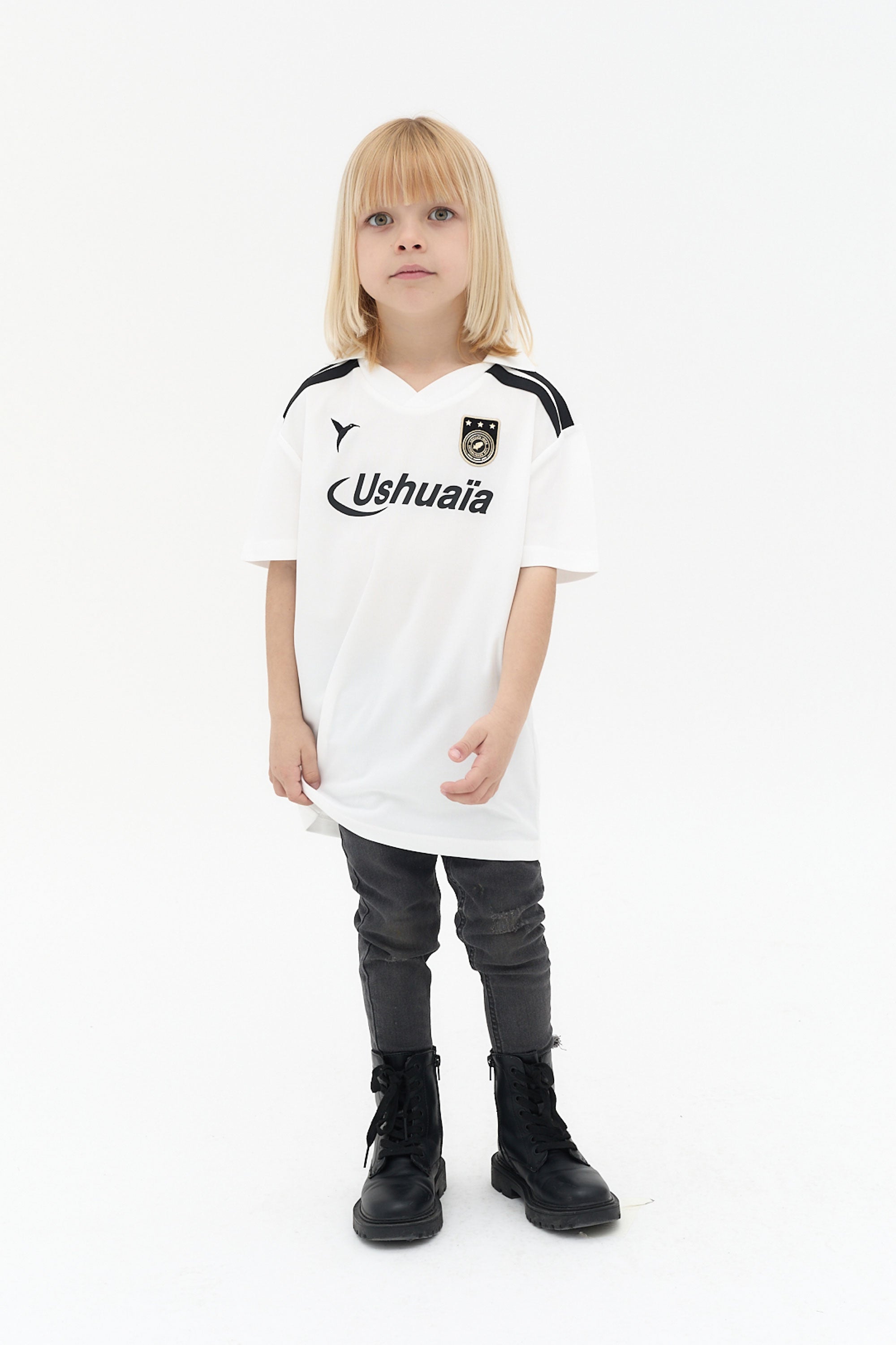 camiseta football niño jacquard rayas logo ushuaïa