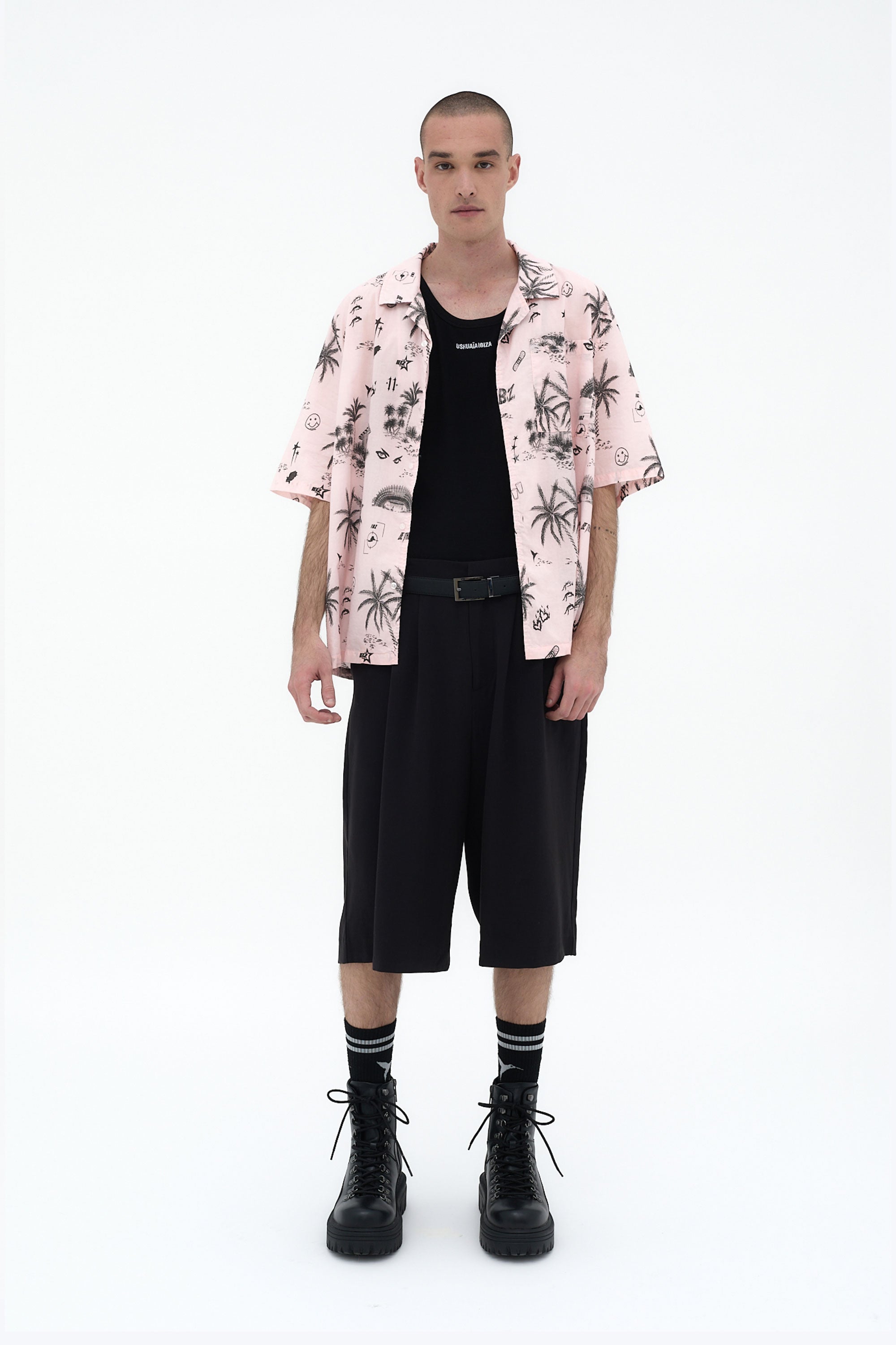 camisa hombre algodón manga corta logo ushuaïa delantero y espalda ibiza