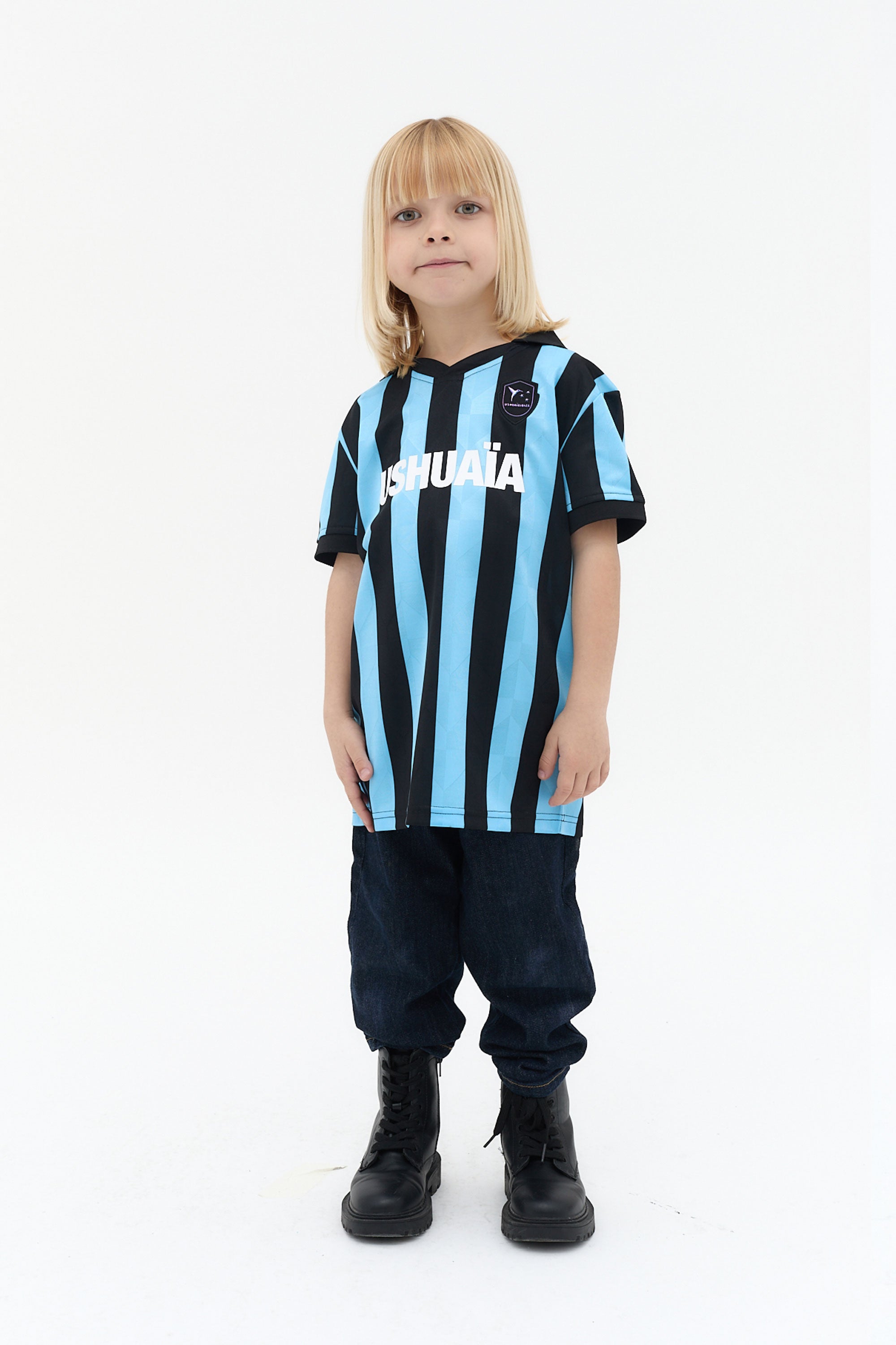 camiseta football niño jacquard rayas logo ushuaïa