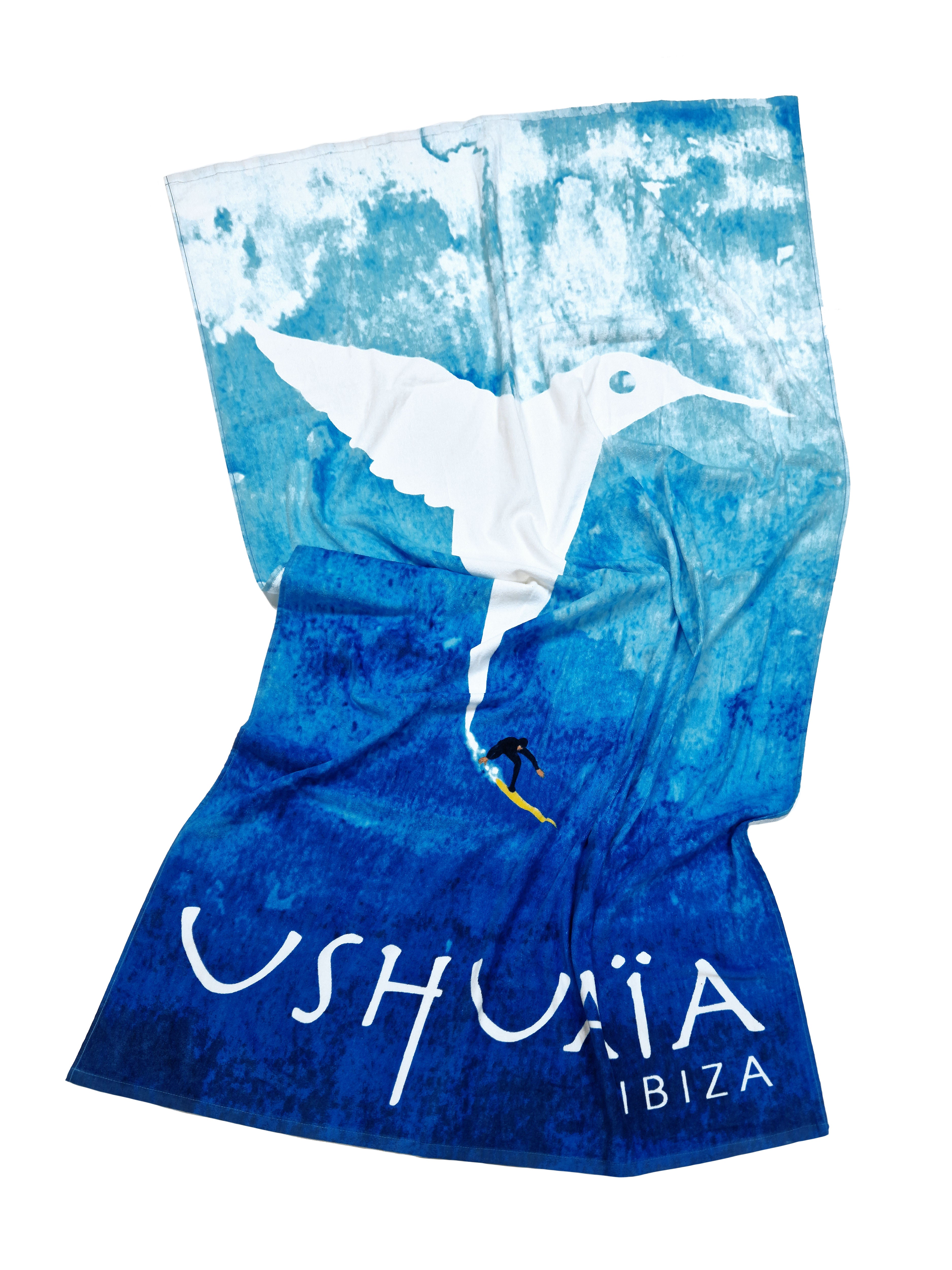 Toalla con sello ushuaia– diseño de colibrí, ligera y absorbente para playa o piscina
