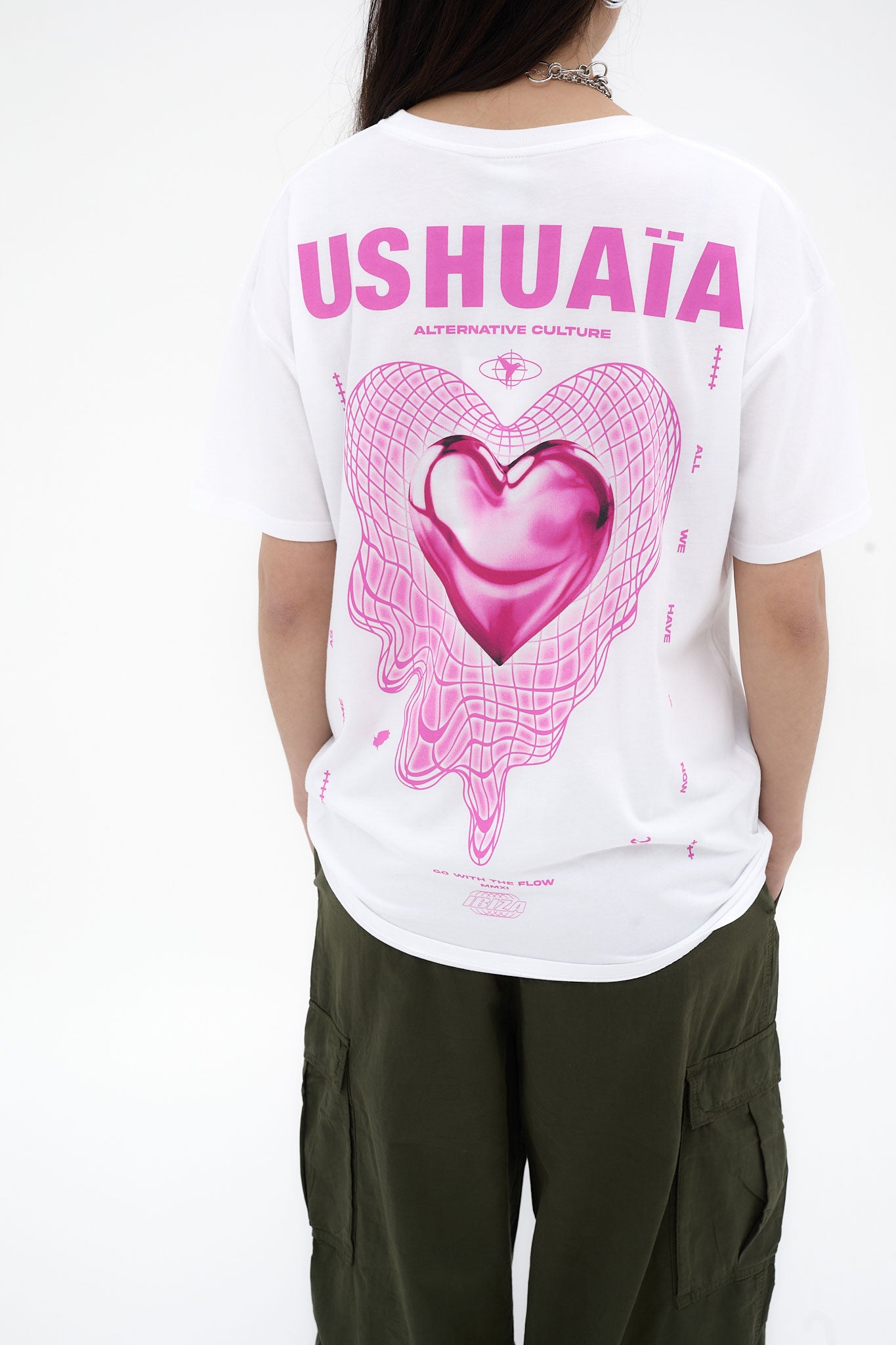camiseta oversize mujer algodón modal silicon wash logo ushuaïa delantero y espalda ibiza