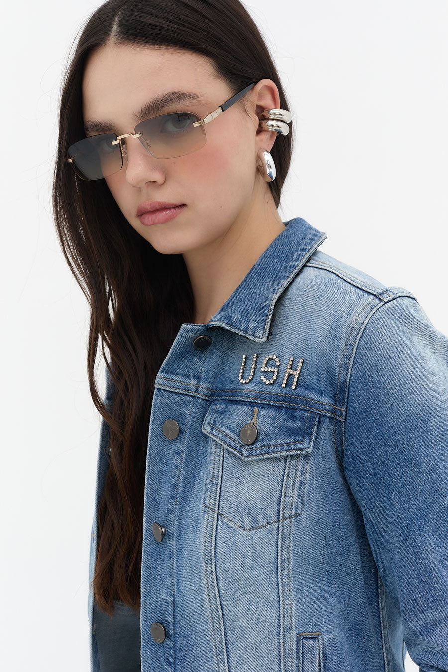 chaqueta denim mujer azul claro botones ushuaia