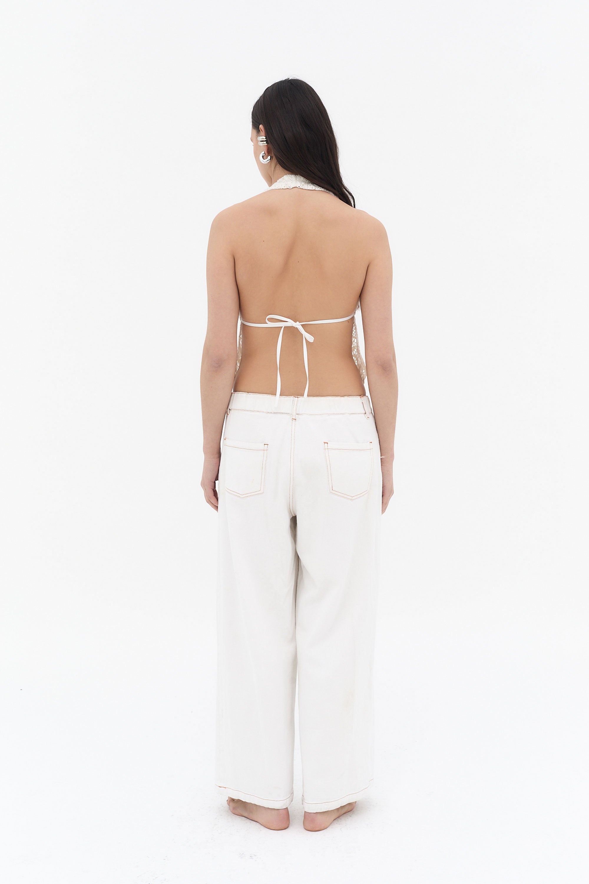 top halter mujer beige escote