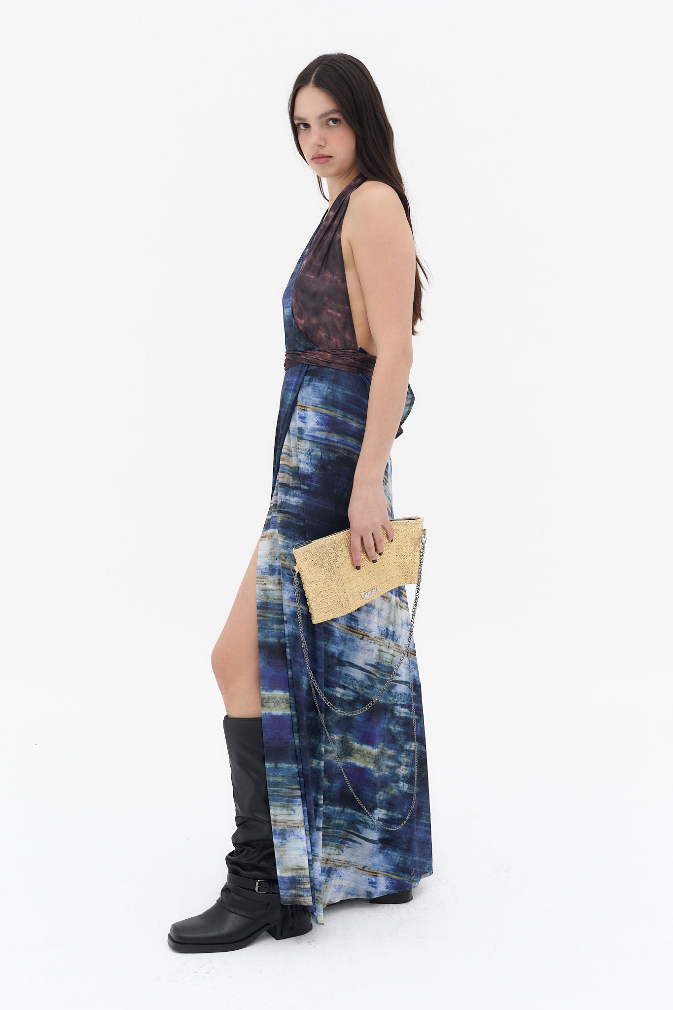 vestido largo mujer mesh estampado ushuaia
