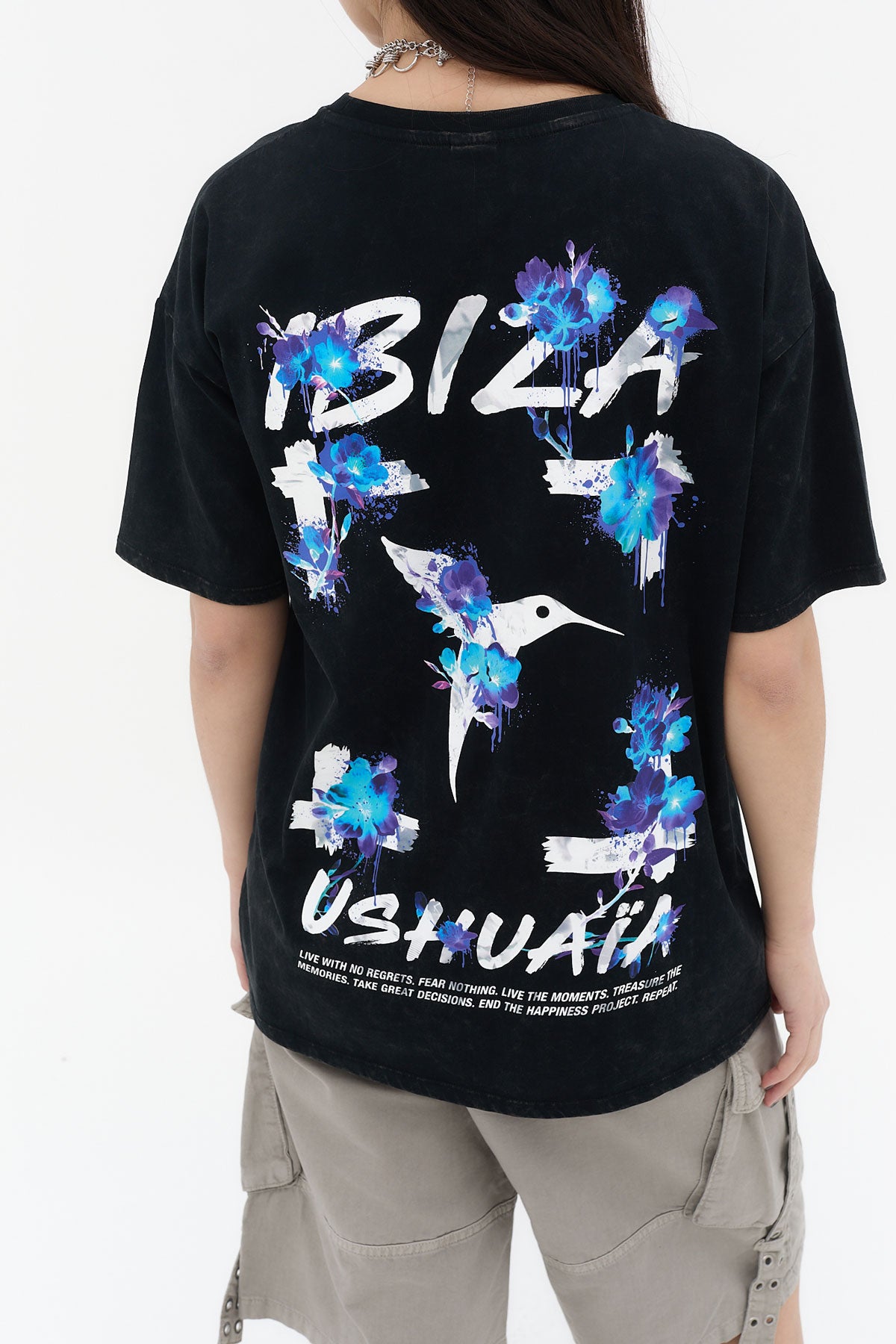 camiseta oversize mujer algodón acid wash logo ushuaïa delantero y espalda ibiza