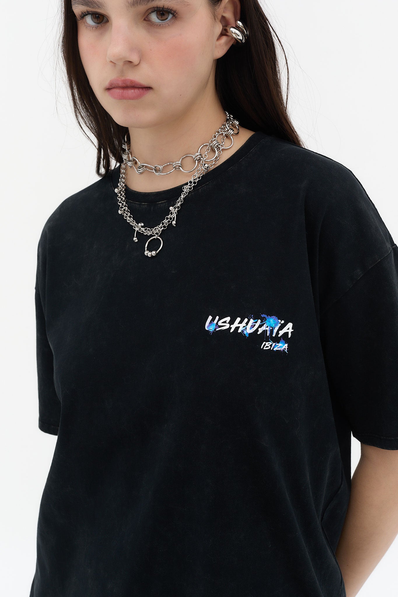 camiseta oversize mujer algodón acid wash logo ushuaïa delantero y espalda ibiza