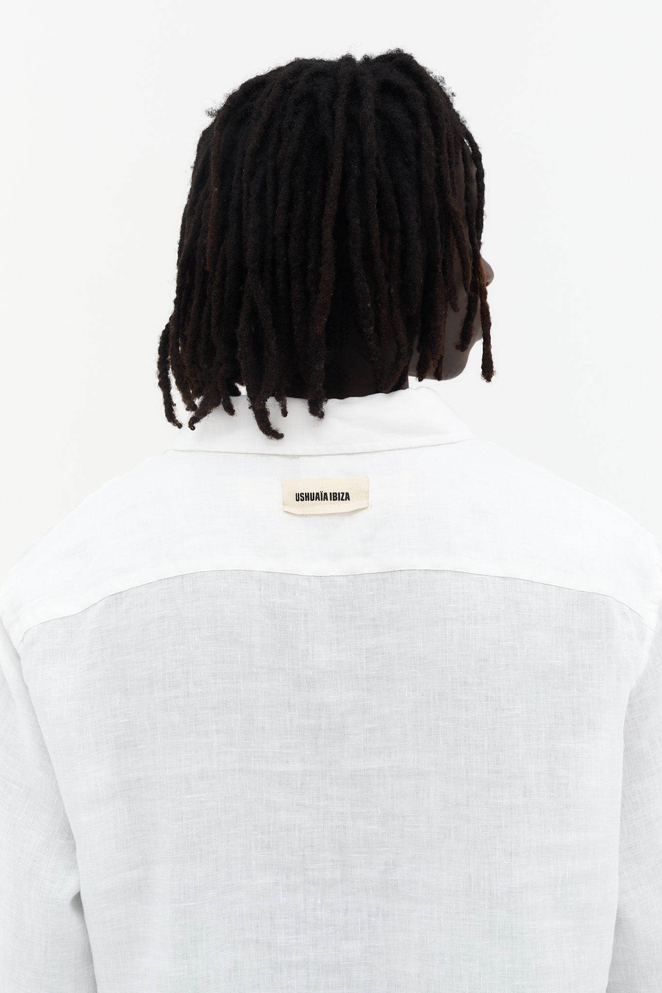 camisa lino hombre manga larga silicon wash logo ushuaïa delantero y espalda