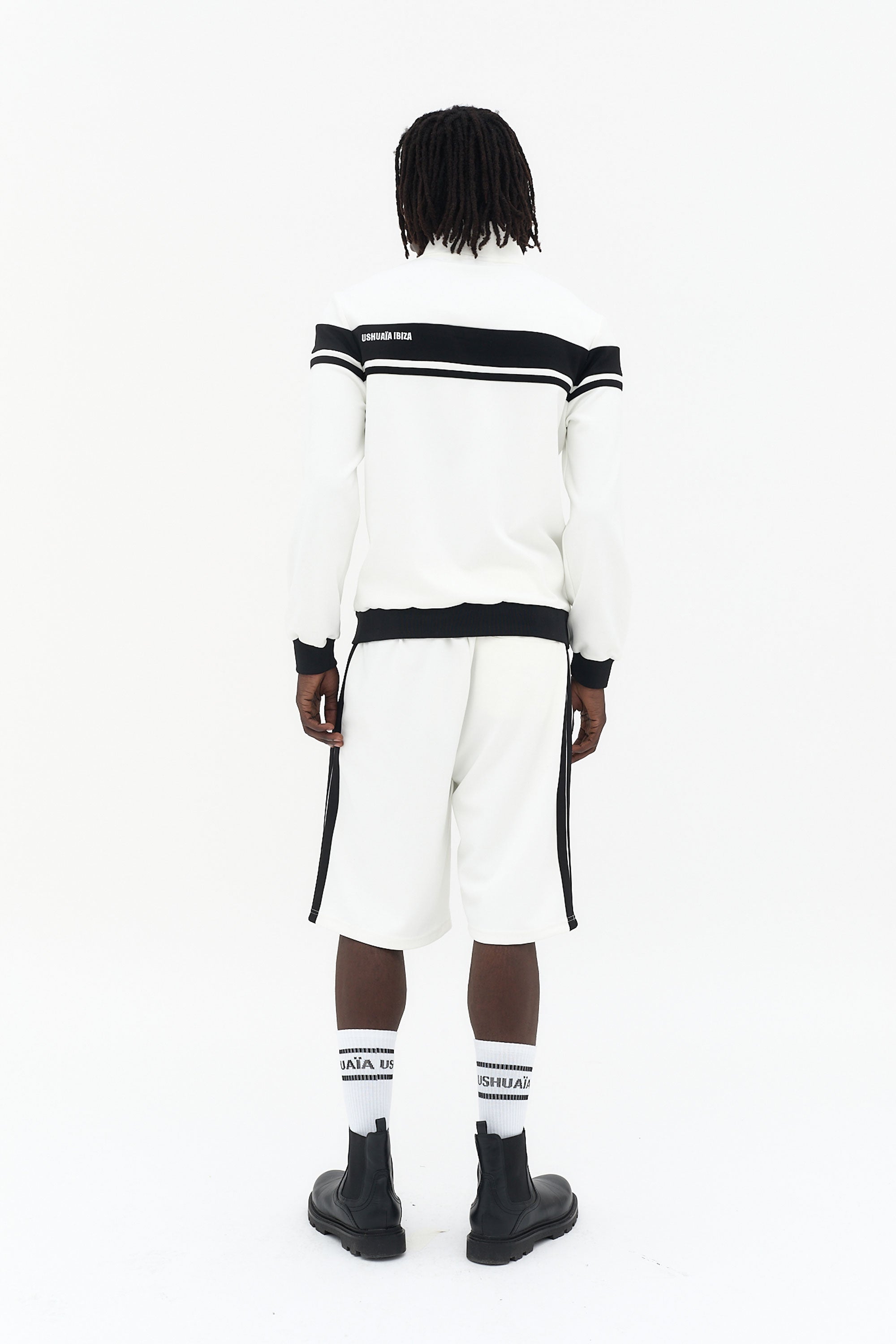 sudadera blanca hombre cremallera banda negra pecho