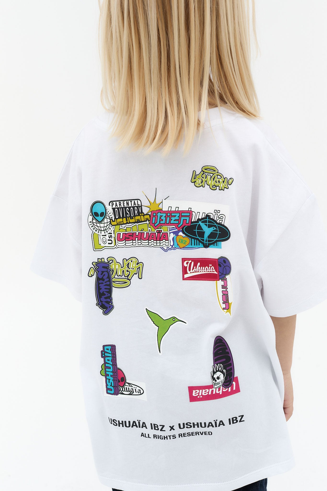 camiseta niño algodón blanca silicon wash logo ushuaïa
