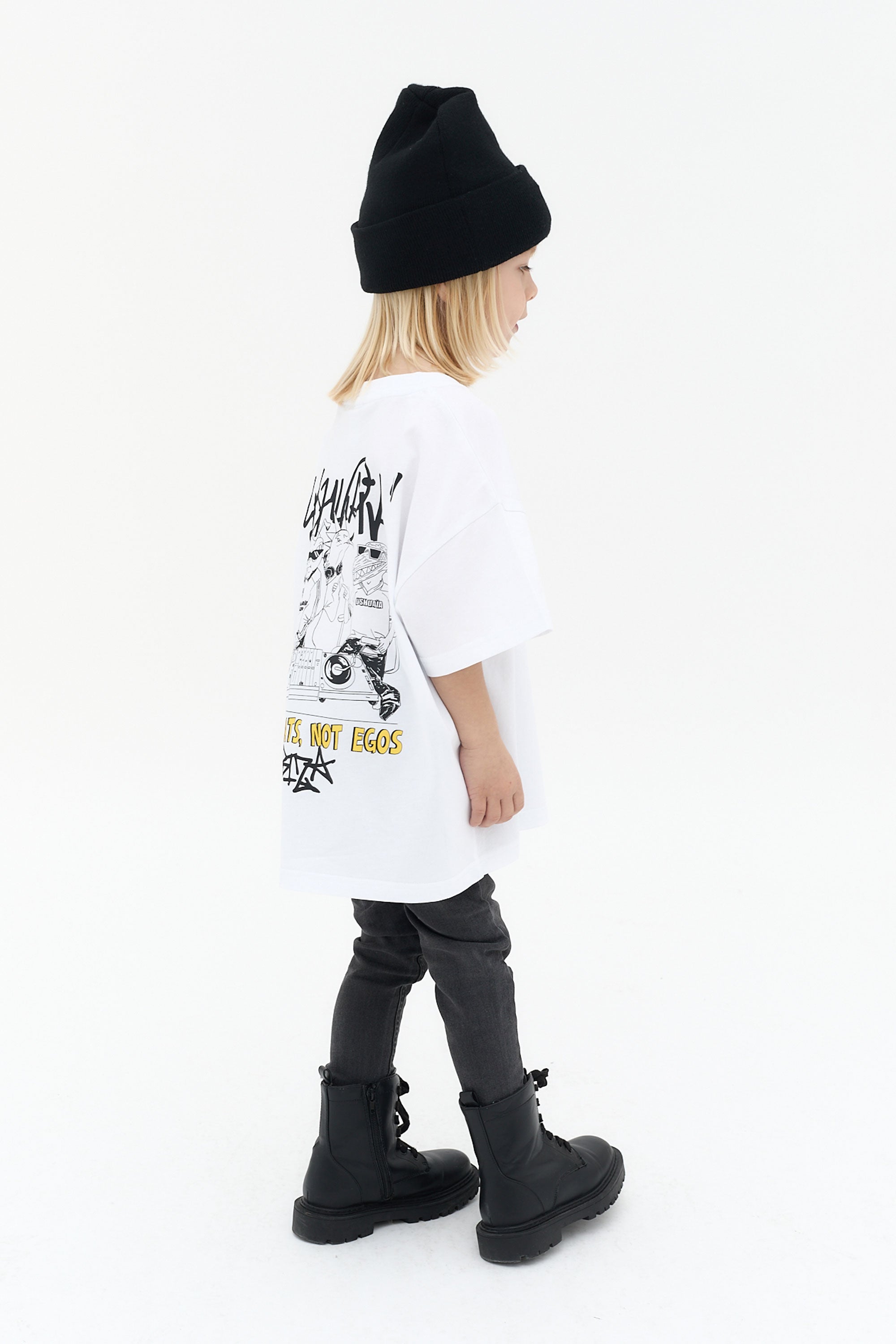 camiseta niño algodón blanca silicon wash logo ushuaïa