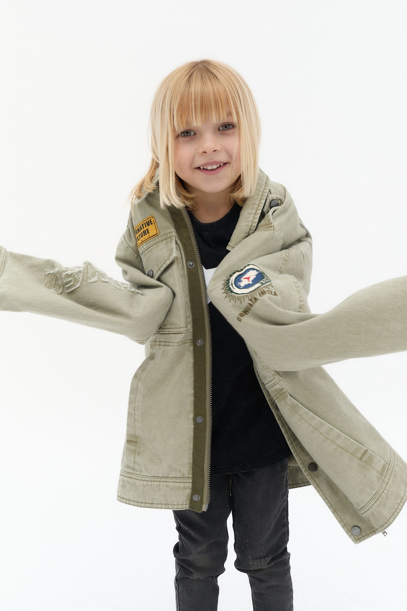 chaqueta niño algodón beige estilo military bolsillos frontales ushuaïa