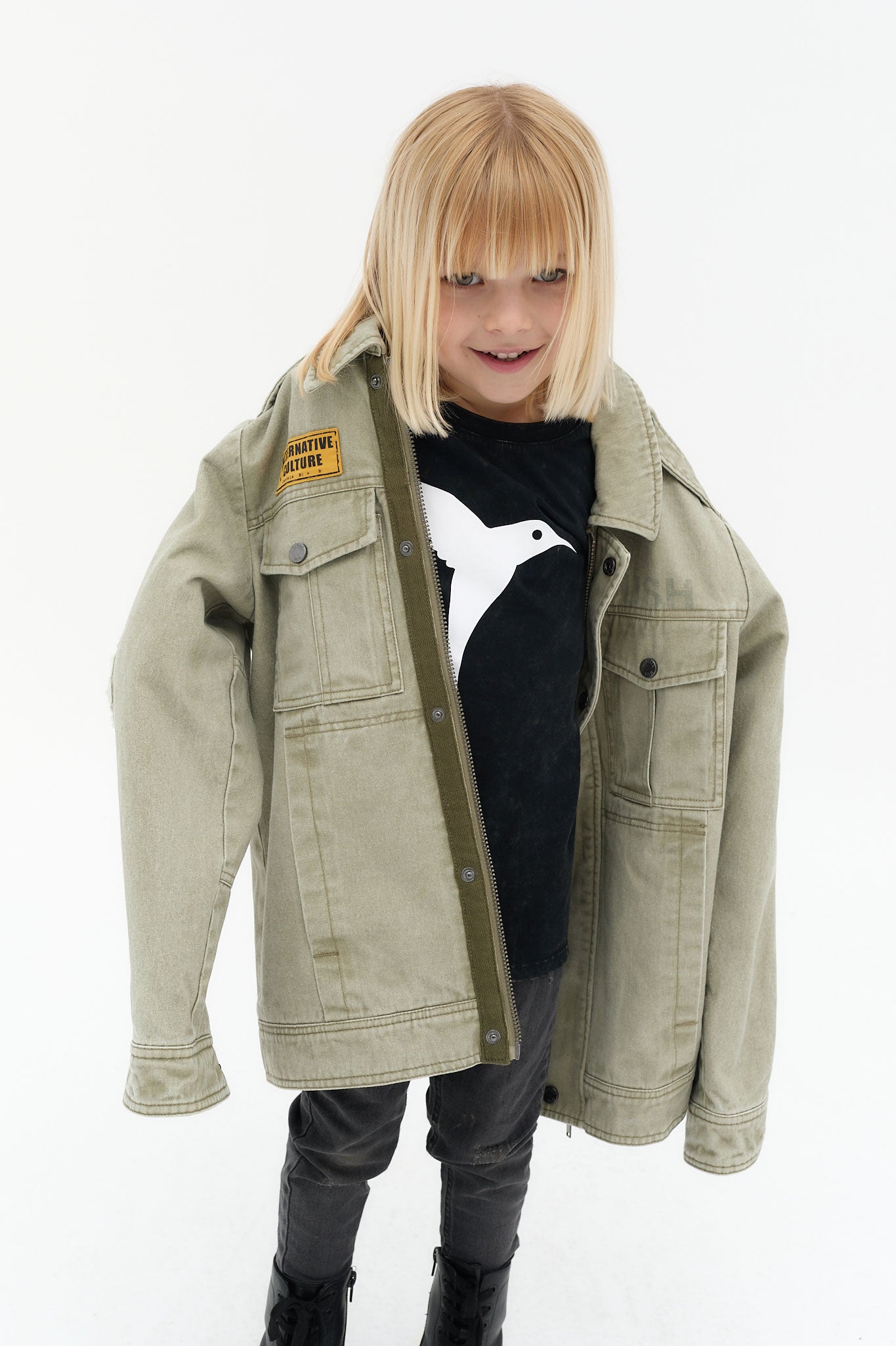 chaqueta niño algodón beige estilo military bolsillos frontales ushuaïa