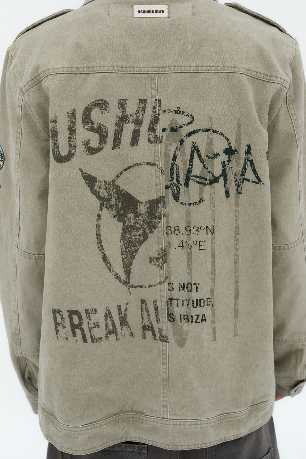 chaqueta militar hombre verde lavado bolsillos frontales