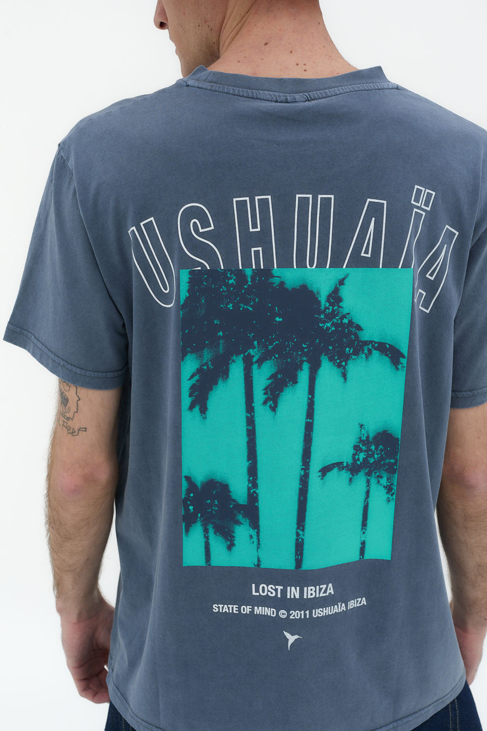 camiseta hombre algodón acid wash regular fit logo ushuaïa delantero y espalda