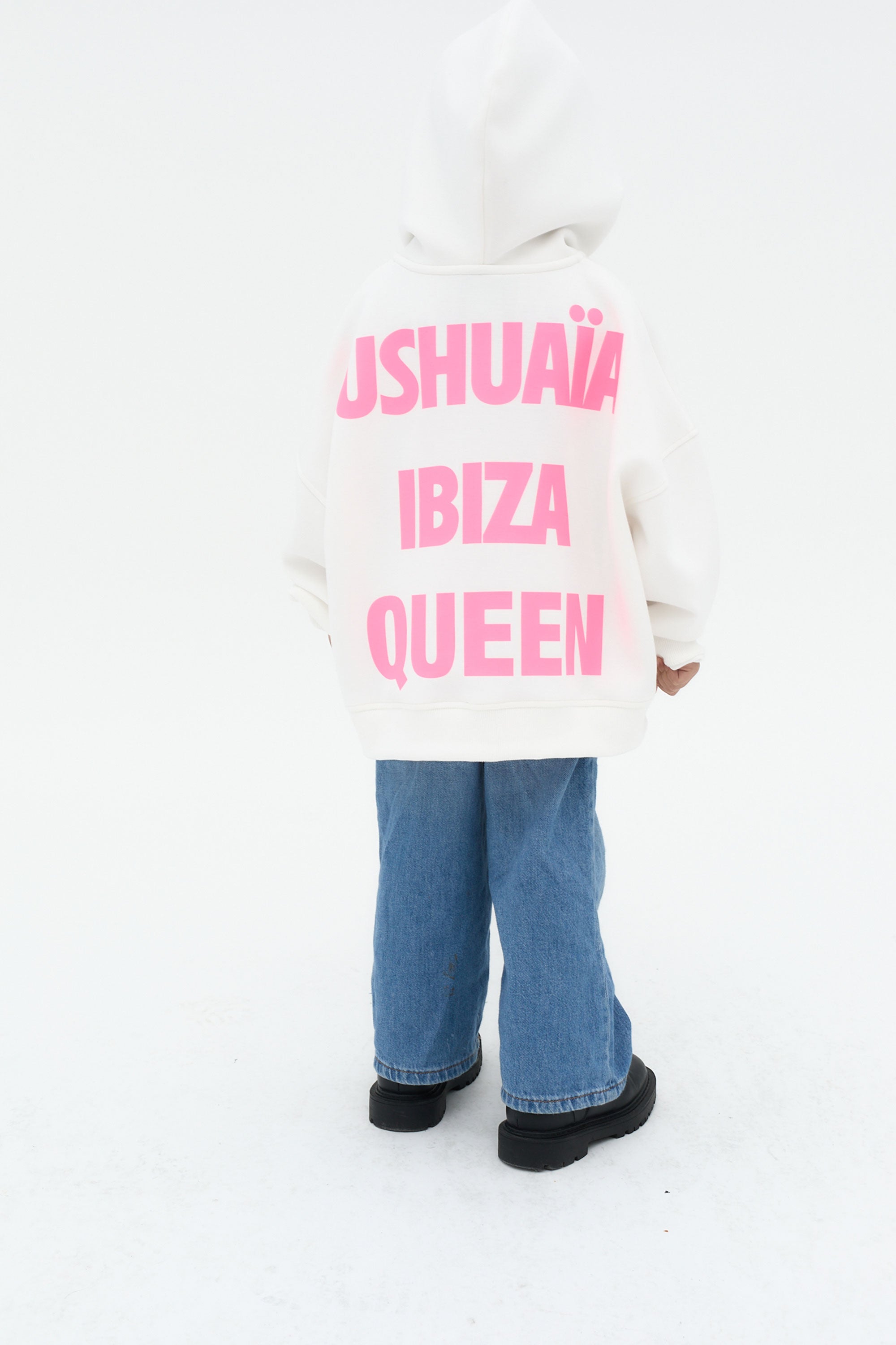 sudadera niña blanca cremallera capucha logo ushuaïa