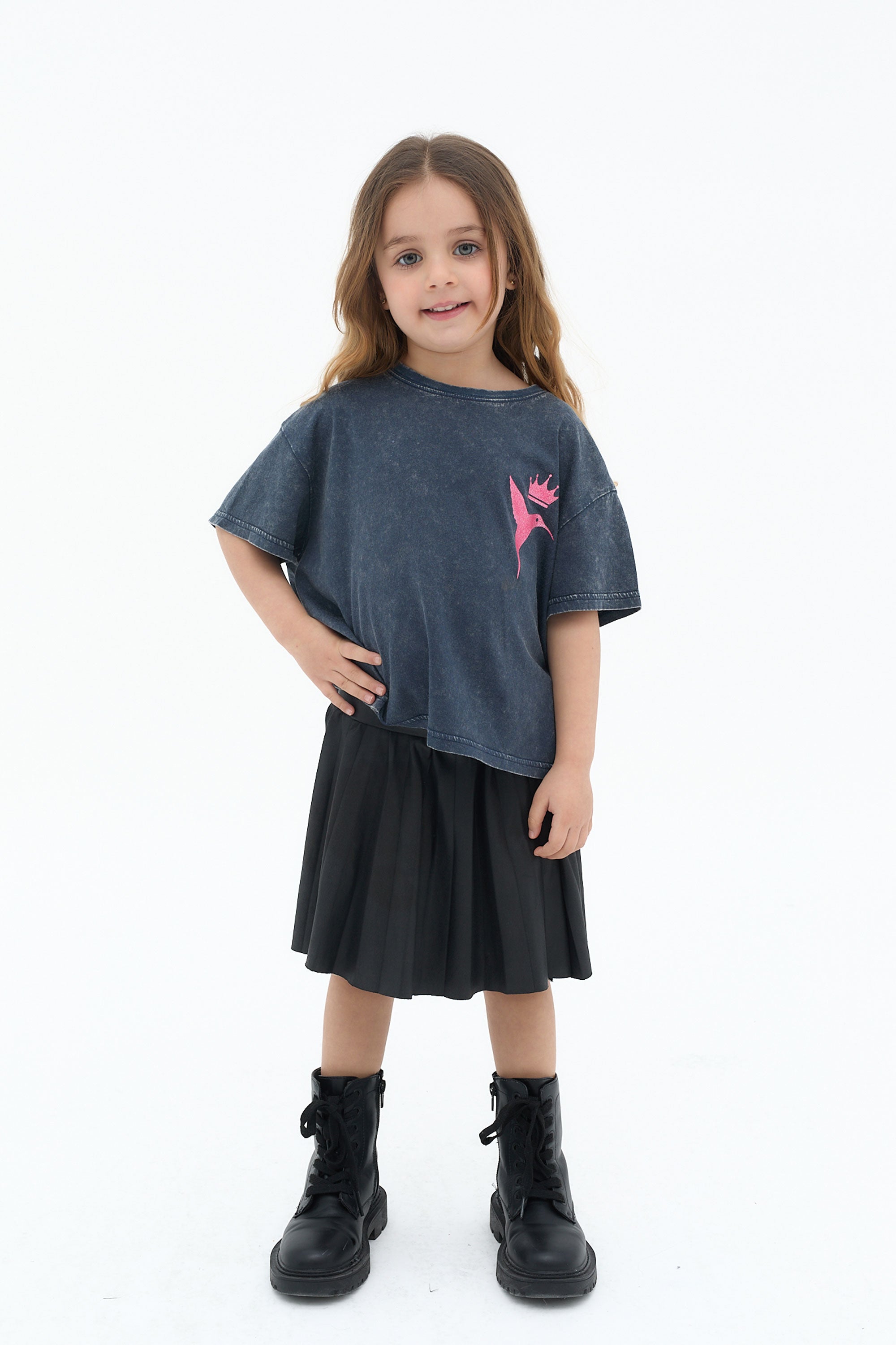 camiseta niña azul snow wash logo ushuaia