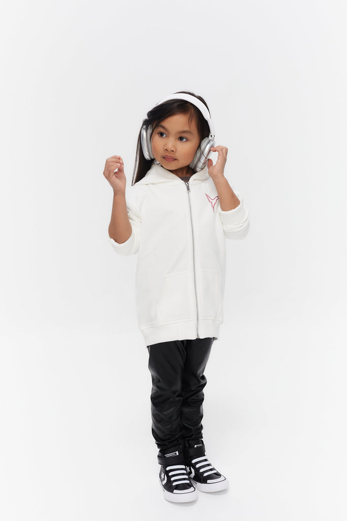 Washed zip-up hoodie with peach effect. Contrast combined print detail on front and back. Ribbed finishes.
 