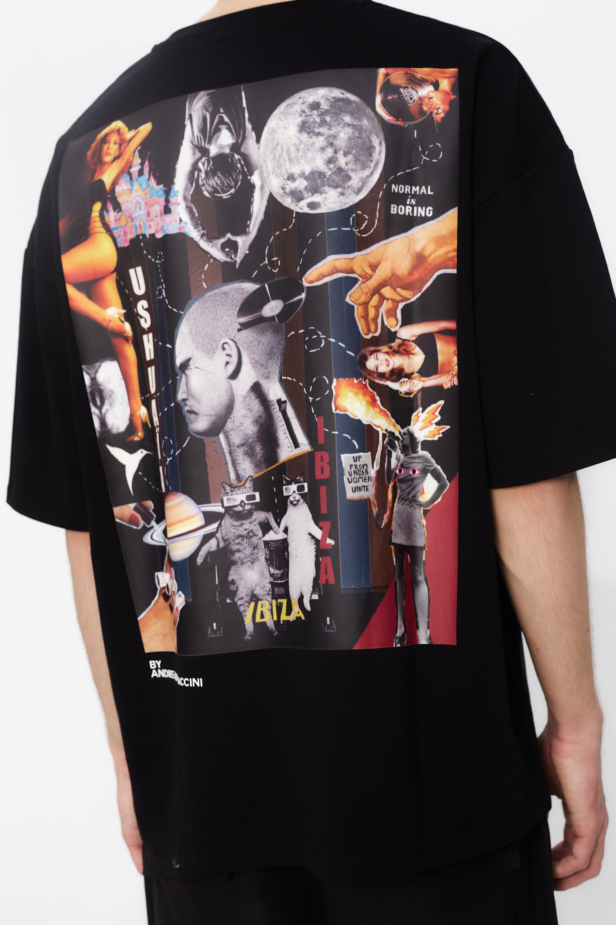 Oversize plus t-shirt with round neck and short sleeves. Contrast combined print detail on front and back.
USHUAÏA x ANDREA MARCACCINI 