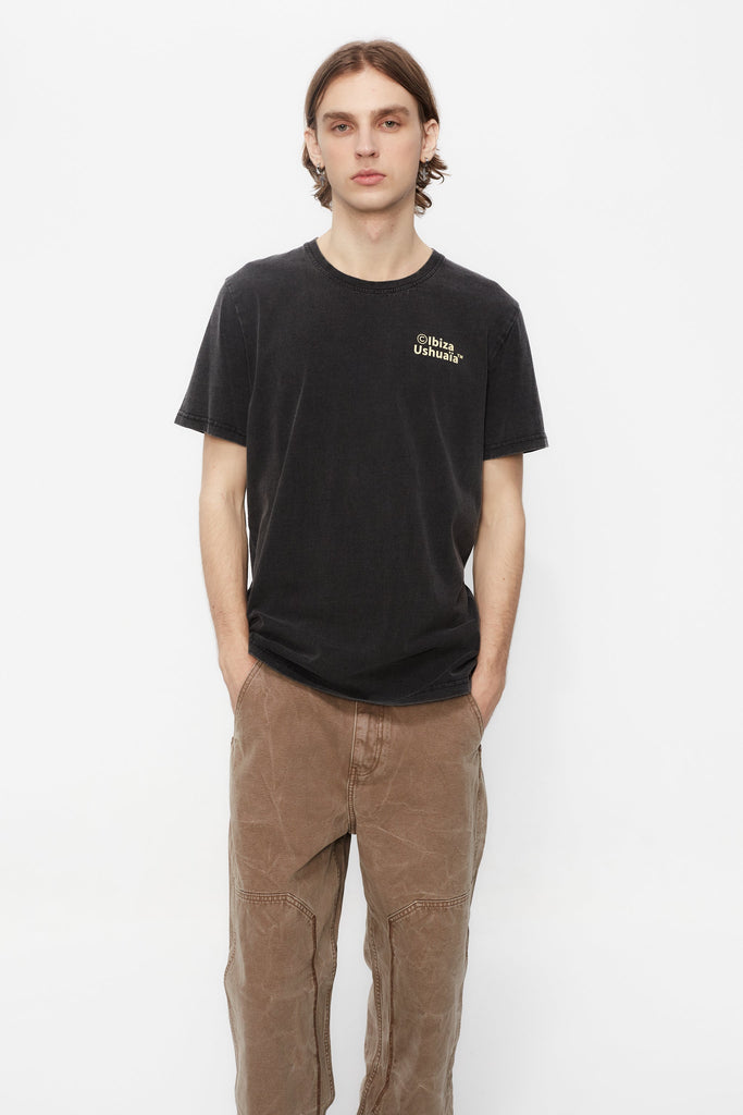 Regular fit t-shirt with round neck and short sleeves with enzyme wash and fade out. Contrast combined print detail on front and back.