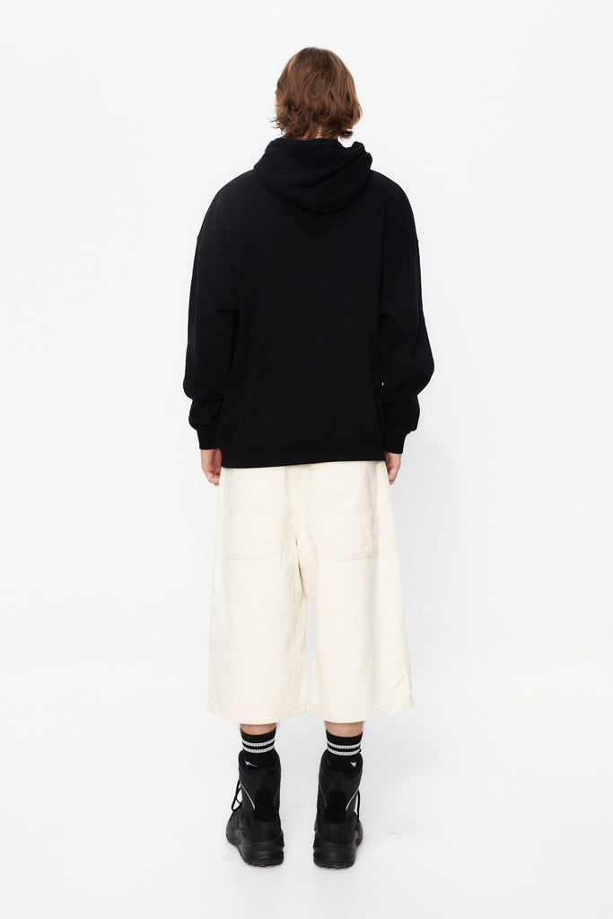 Oversized sweatshirt with adjustable hood with drawstring and washed long sleeves with peach effect. Contrast combined print detail on the front. Kangaroo pocket on the front. Ribbed finishes.