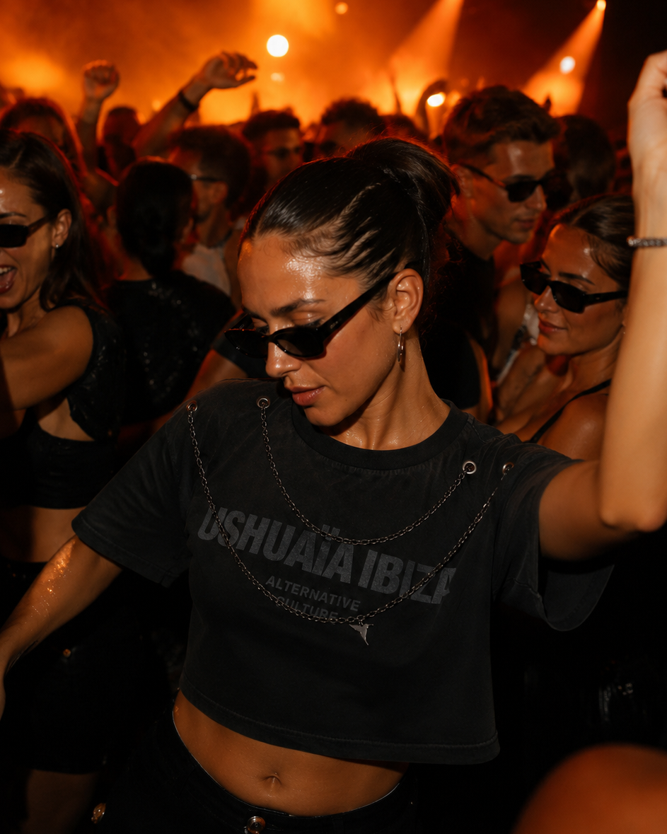 Ibiza afterhours fashion editorial featuring black streetwear