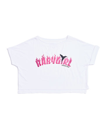 Ushuaïa ibiza - Camiseta babygirl. Camiseta corta con escote tipo barco y de manga corta. Tejido ligero y estampado de purpirina en el delantero. 95%modal 5%spandex 